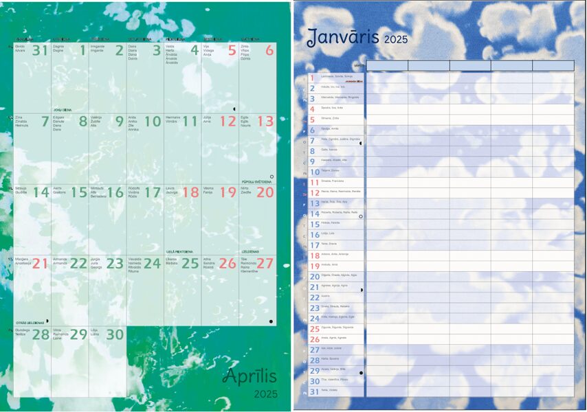 2 Ģimenes kalendāri 2025. gadam- Klasiskais+Vertikālais